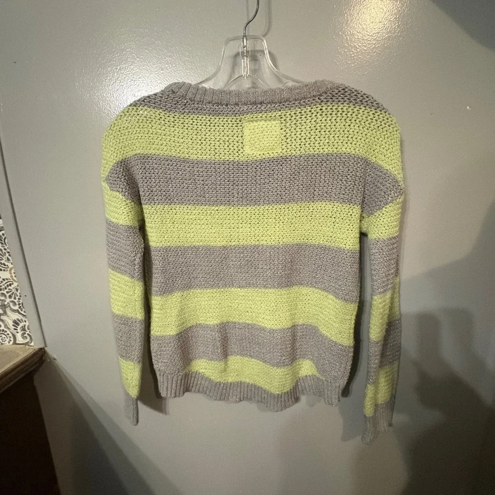 Justice Lime Green & Grey Striped Sparkle‎ Knit Pullover Sweater (Girls 10)
